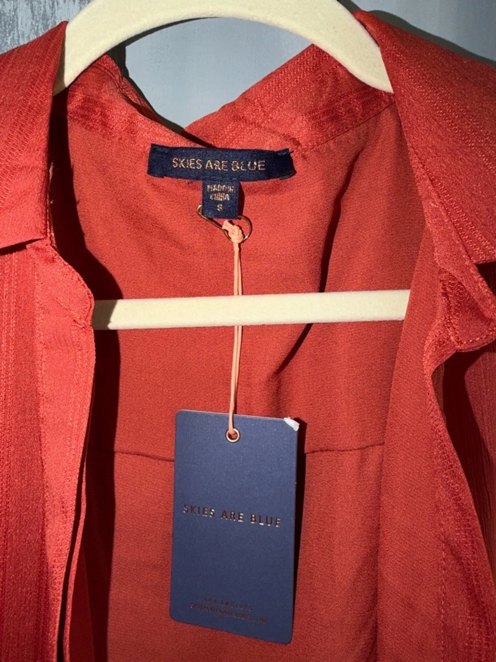 Skies Are Blue Red Shirt Dress Long Sleeve Button Front NWT Size Small - Picture 3 of 8